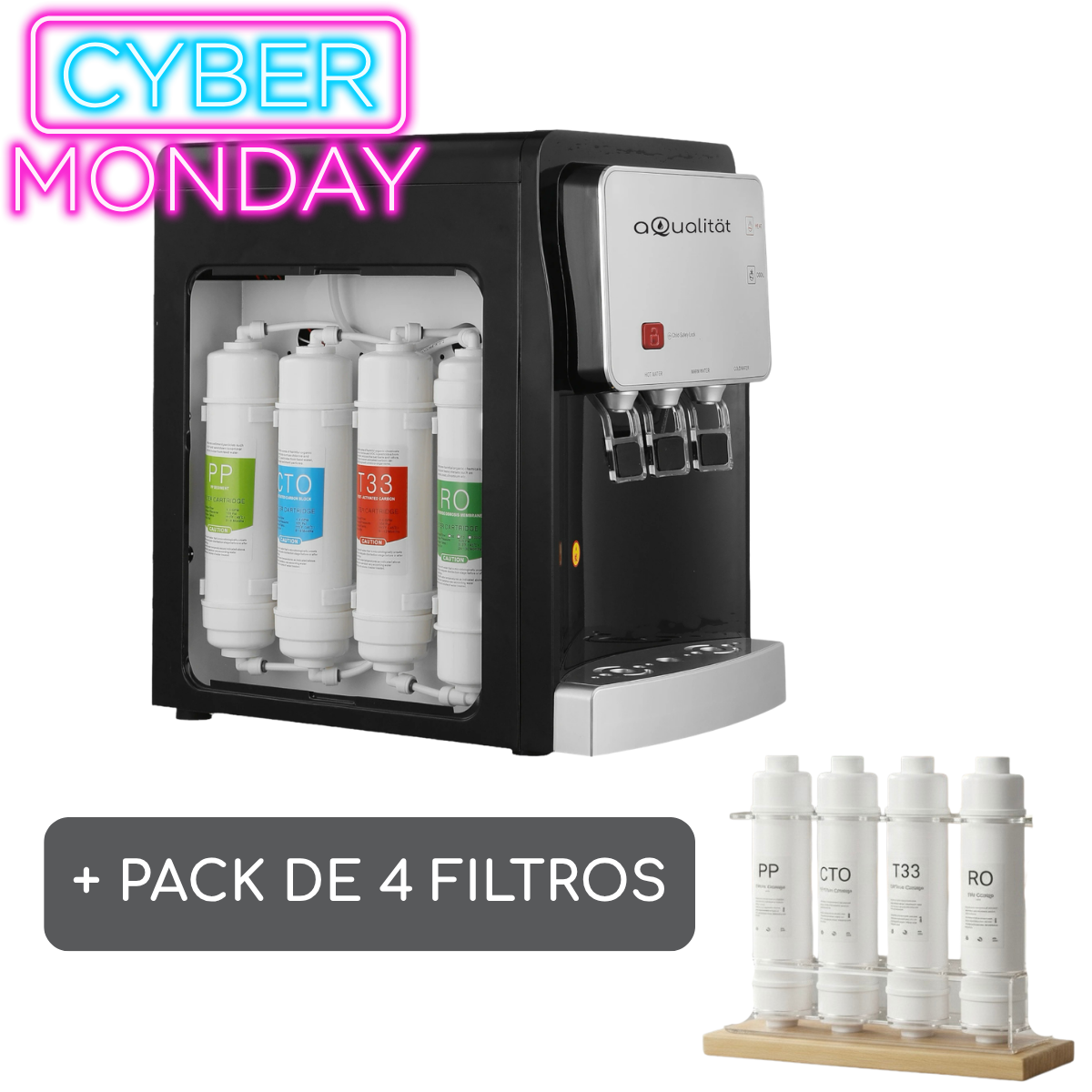 Dispensador de Agua con Ósmosis Inversa Sobremesa Premium + PACK 4 FILTROS